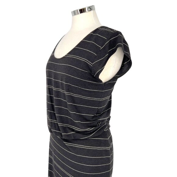 PrAna Striped Janey Foundation Dress Black Charcoal White Tencel Size Medium - Picture 5 of 15